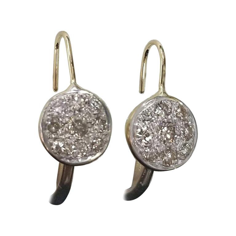 14 Karat Drop Diamond Cluster Earrings For Sale