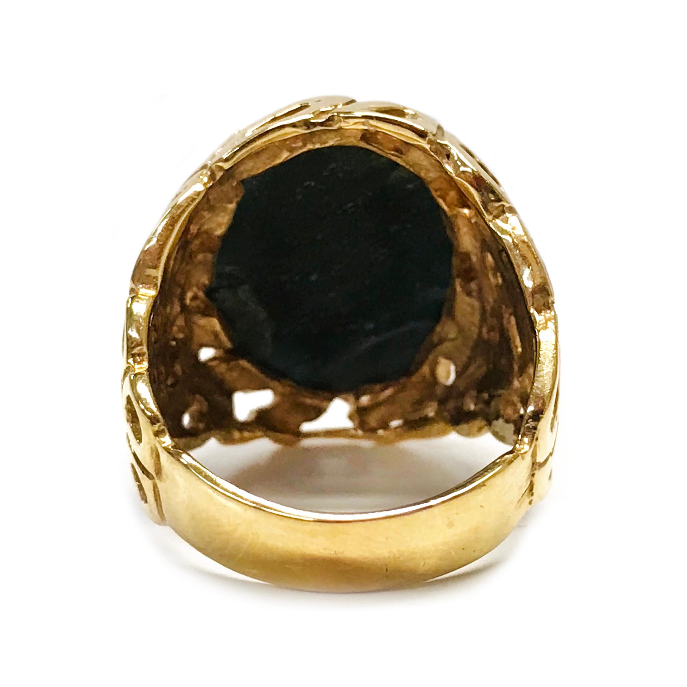 Yellow Gold Dyed Tiger's Eye Ring In Good Condition For Sale In Palm Desert, CA