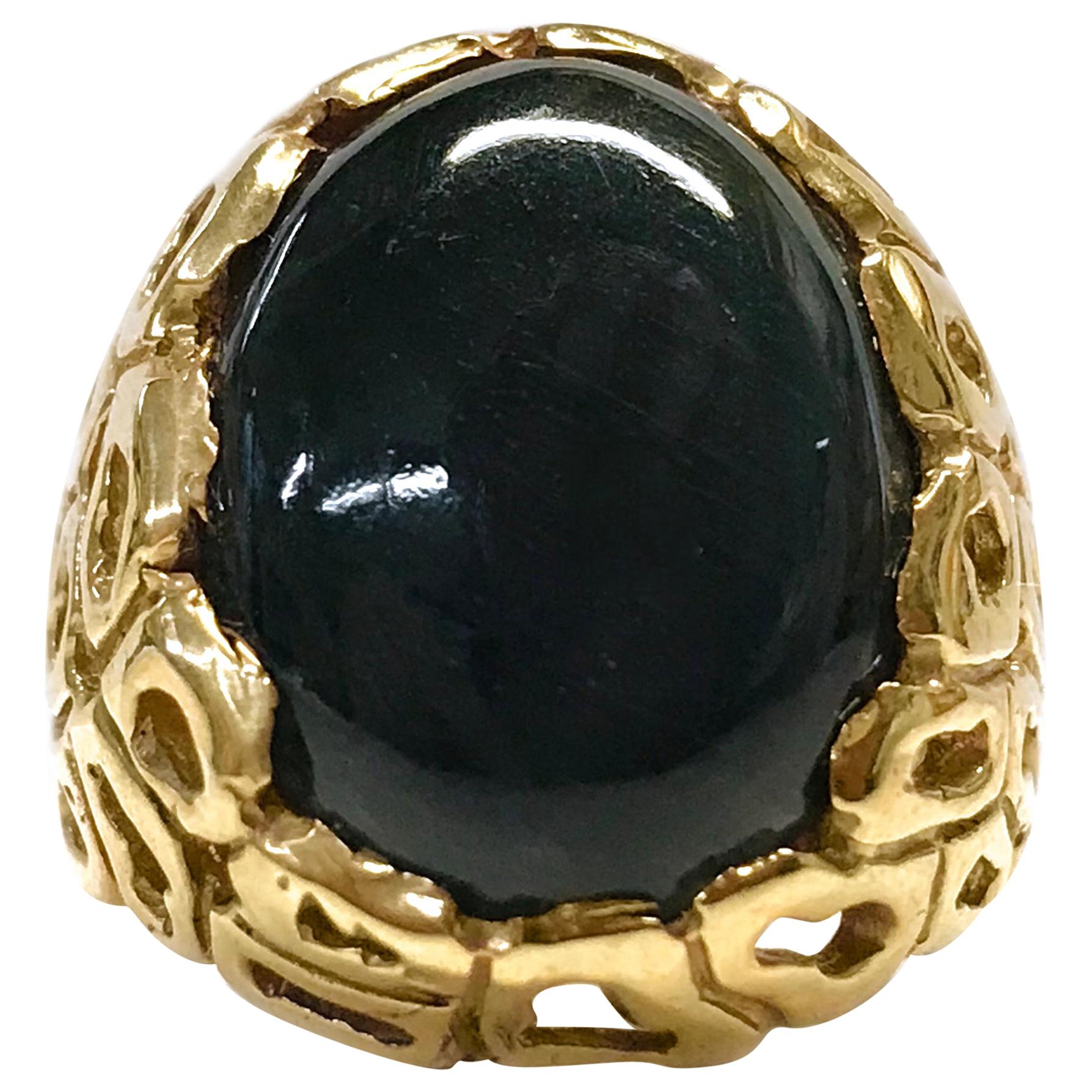 Yellow Gold Dyed Tiger's Eye Ring For Sale
