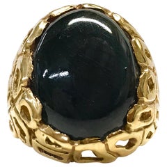Anillo de Ojo de Tigre Teñido de Oro Amarillo