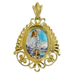 Vintage 14 Karat 'Ecstasy' Masterpiece Hand Painted MOP Pendant #0794