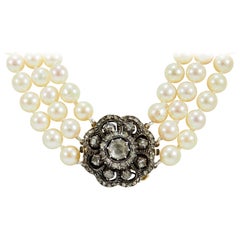 14 Karat Edwardian Diamond Pearl Necklace Yellow Gold 1.02 Carat