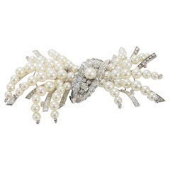 14 Karat Edwardian Diamond Pearl Pin Brooch White Gold 7.33 Carat
