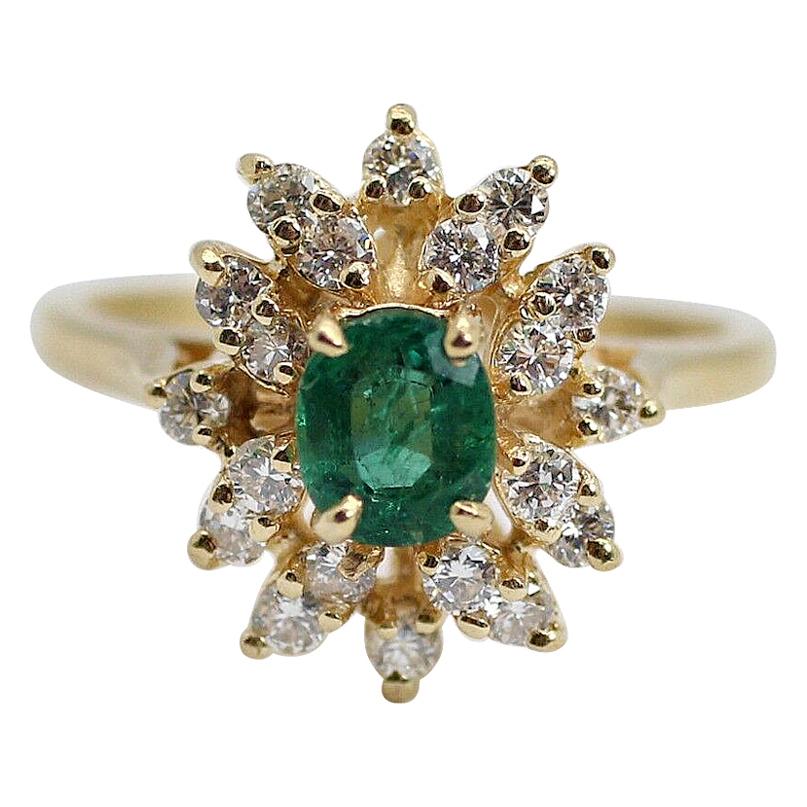 14 Karat Emerald and Diamond Cluster Ring