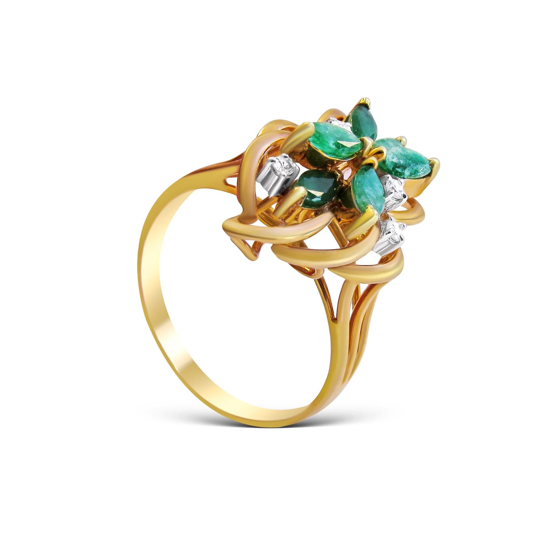Art Deco 14 Karat Emerald and Diamond Ladies Ring For Sale