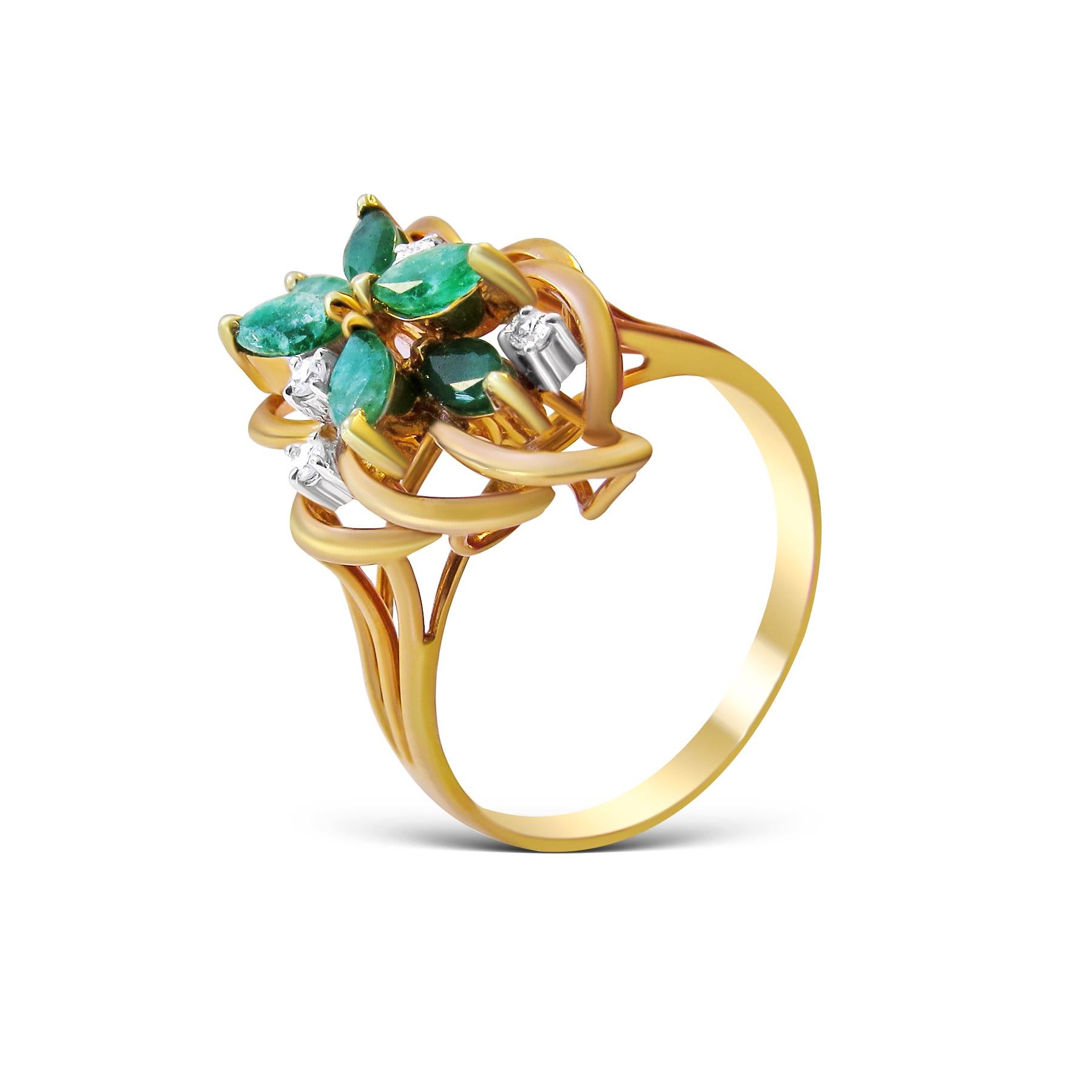 Pear Cut 14 Karat Emerald and Diamond Ladies Ring For Sale