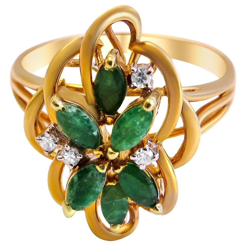14 Karat Emerald and Diamond Ladies Ring For Sale