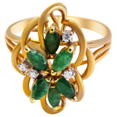 14 Karat Emerald and Diamond Ladies Ring
