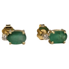 Boucles d'oreilles en émeraude 14 carats et diamants