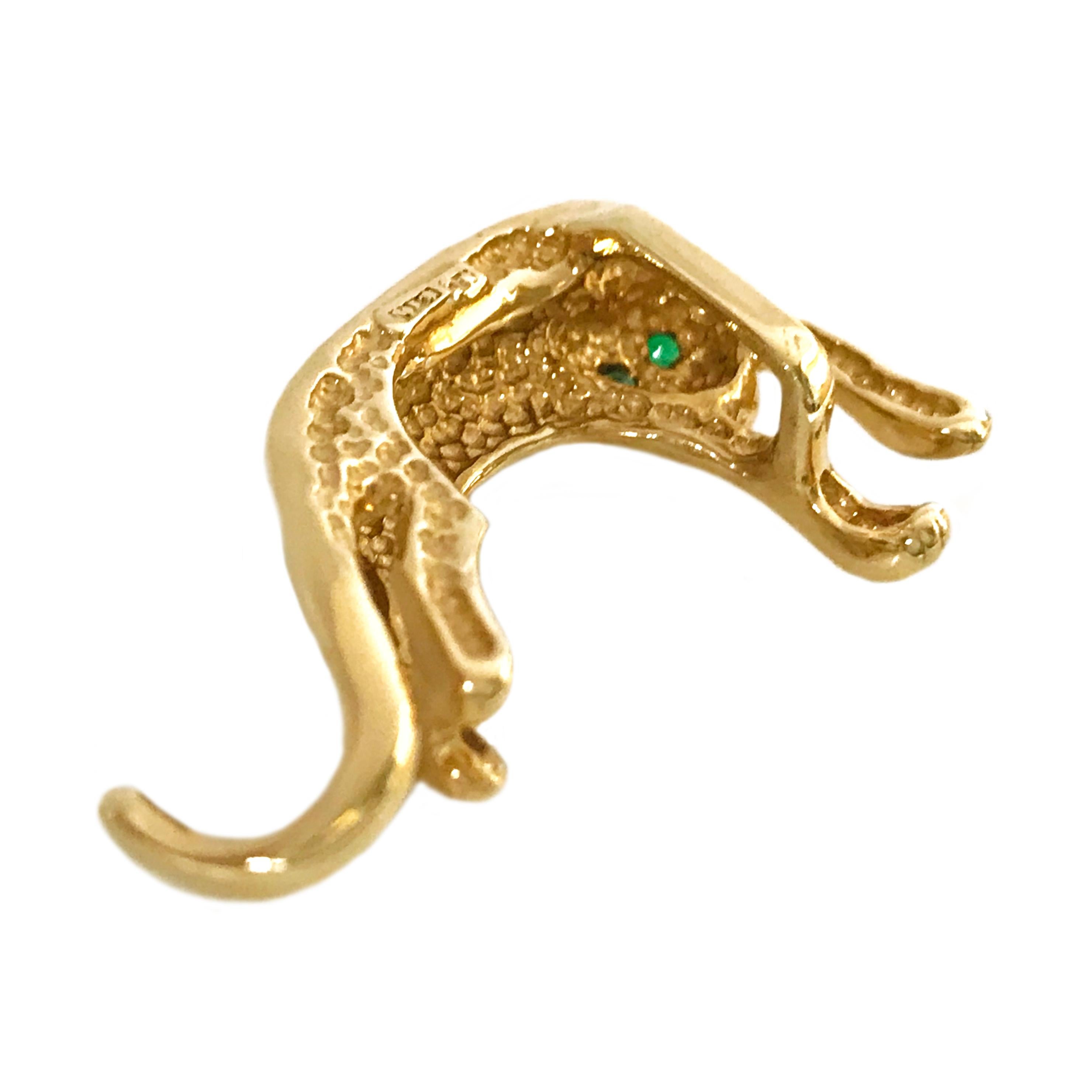 14 Karat Emerald Panther Slide Pendant In Good Condition In Palm Desert, CA