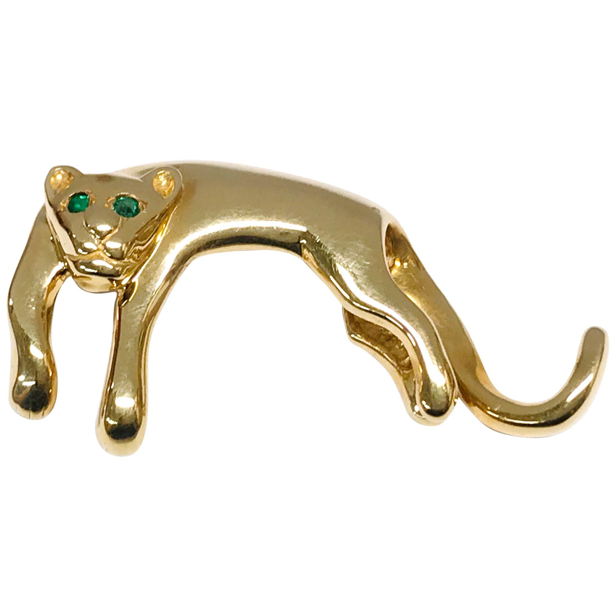 14 Karat Emerald Panther Slide Pendant