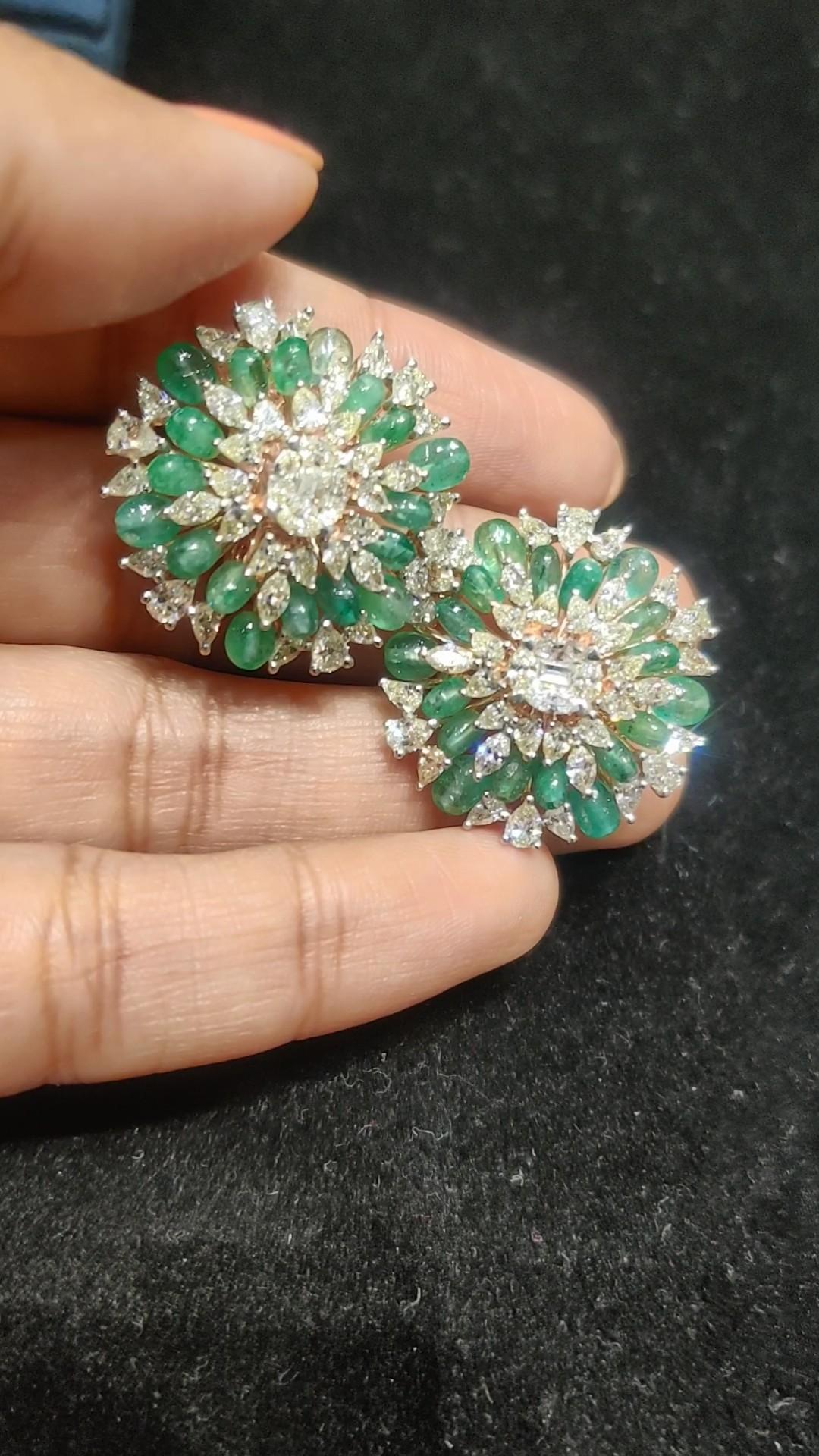 Diamond - 5.20 carats
Emerald - 10.40 carats
Gold - 13.365 Gms
Item code - 

When royalty meets elegant classics 
These beautiful Emerald and diamond studs are a perfect match for a dressy to casual sober look