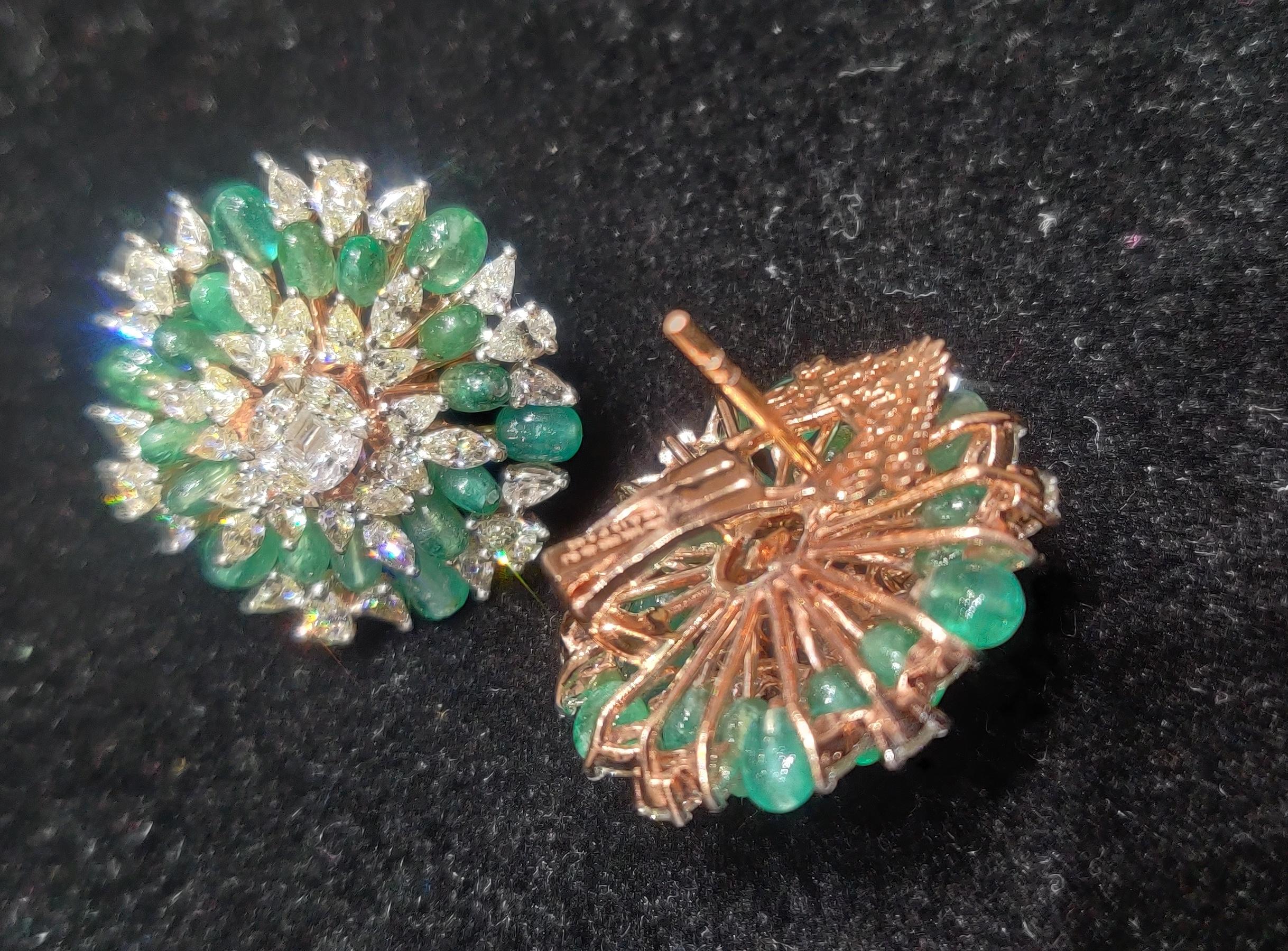 Modern 14 Karat Emerald White Diamond Stud Earrings
