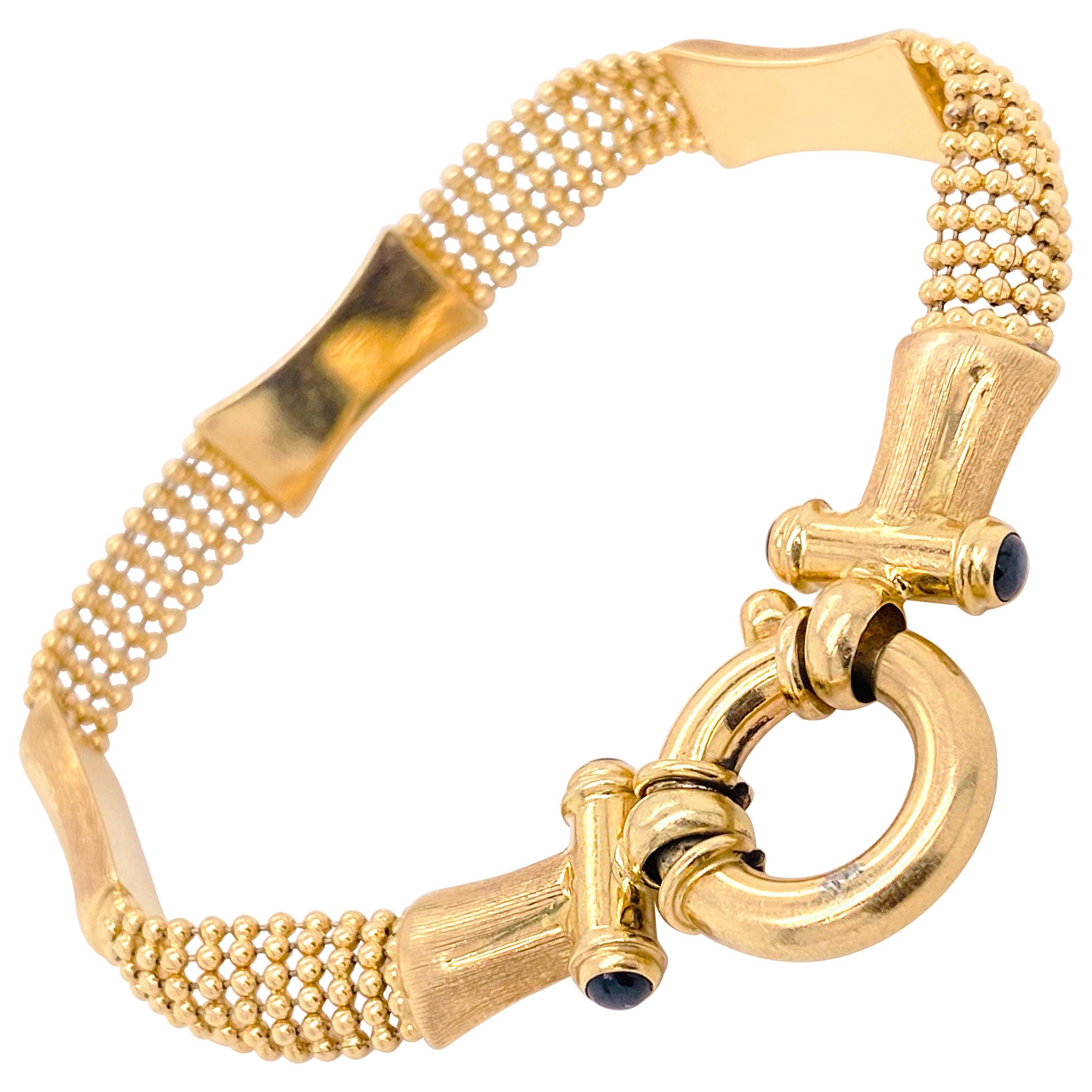 14 Karat Estate Bracelet, 14 Karat Gold, Gold Bead Chain Bracelet, Black Onyx