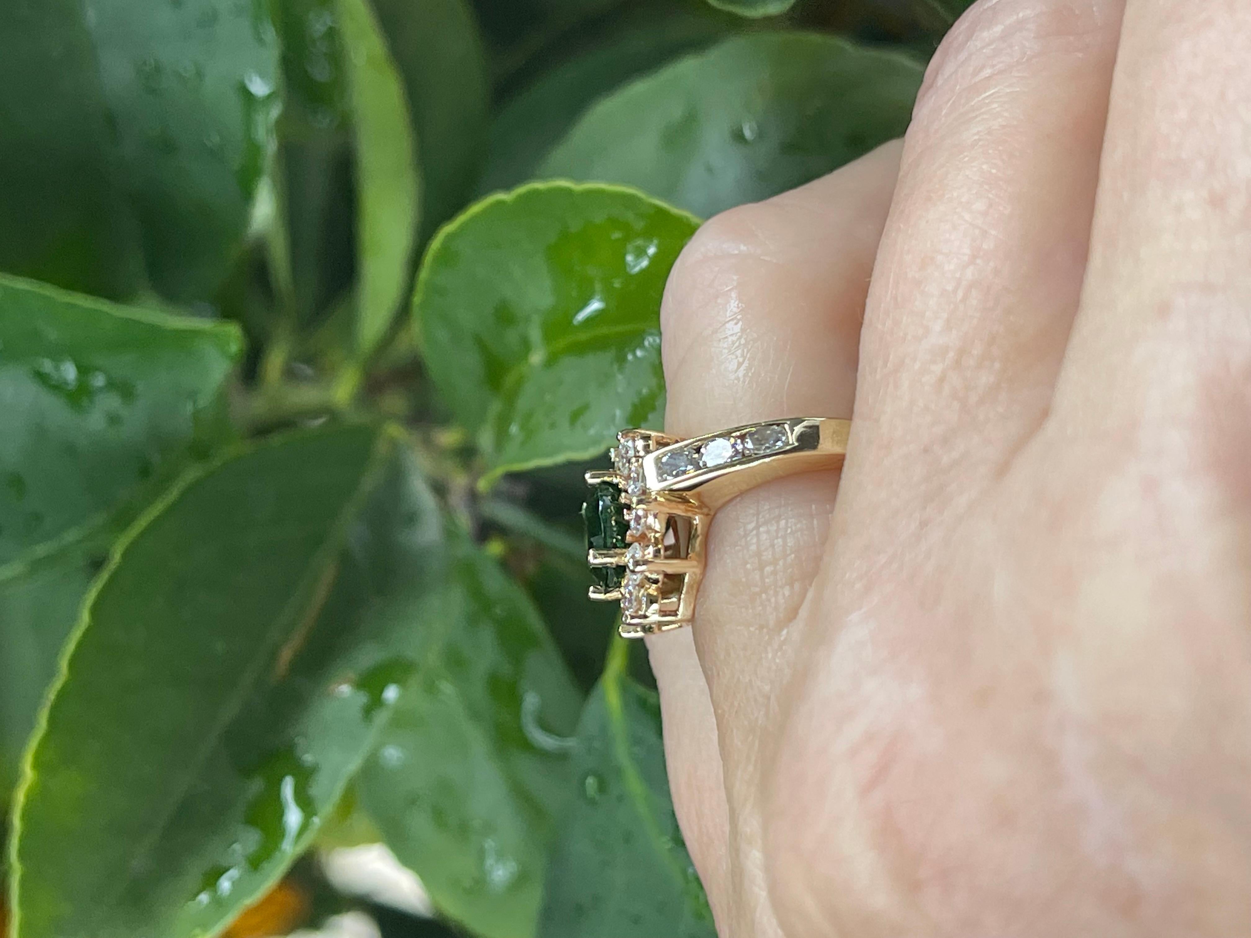 Artisan 14-karat estate Tsavorite Garnet Ring with Diamonds For Sale