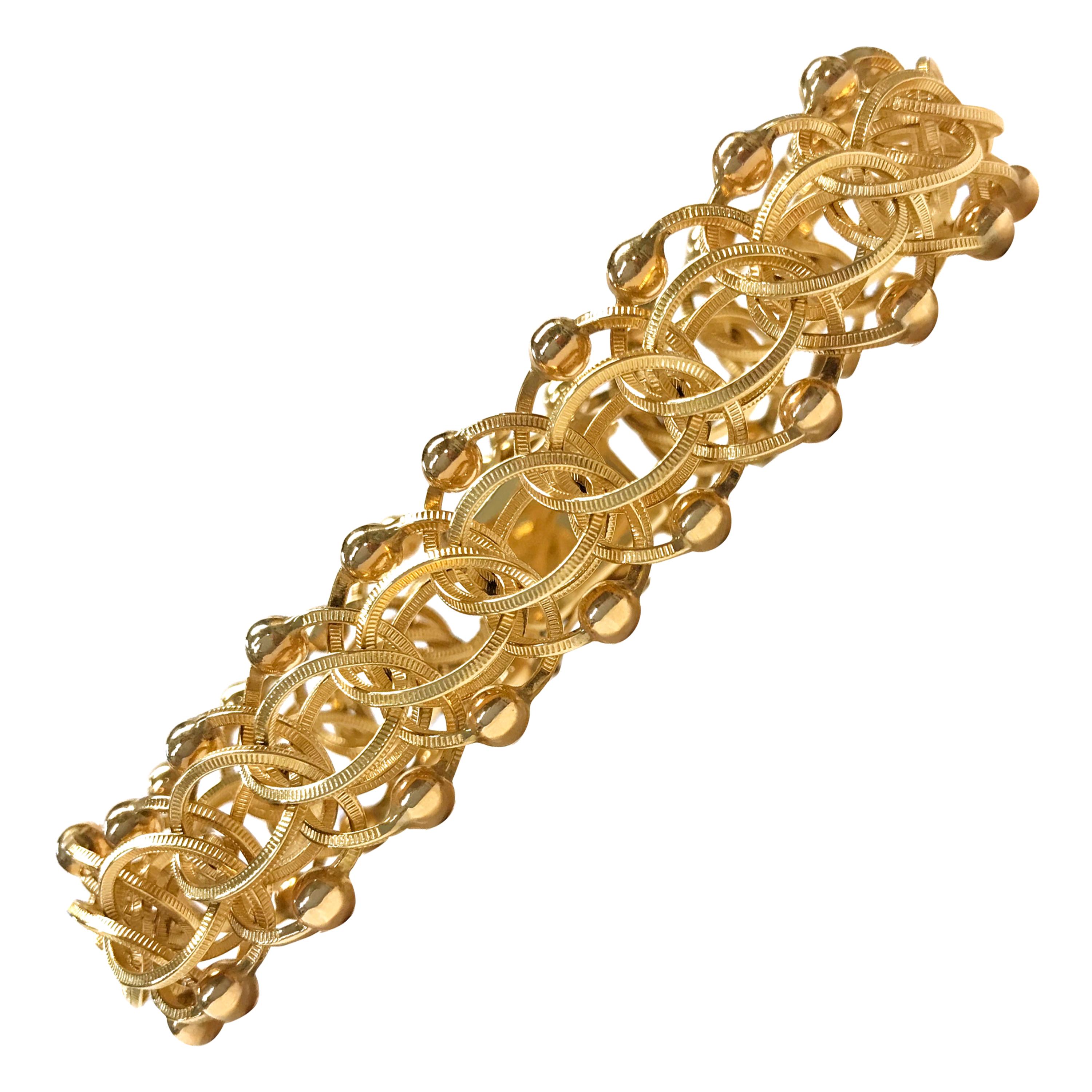 14 Karat Fancy Link Charm Bracelet For Sale