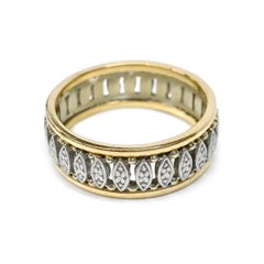 14K Two-Tone Yellow and White Gold Fancy Wedding Band, Size 10, Retro