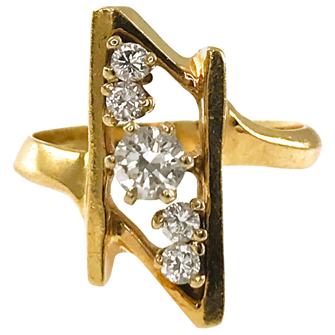 14 Karat Five-Diamond Ring For Sale