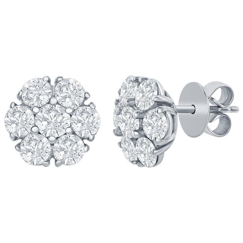 14 Karat Flower Shaped Diamond Earrings 3.50 Carat For Sale