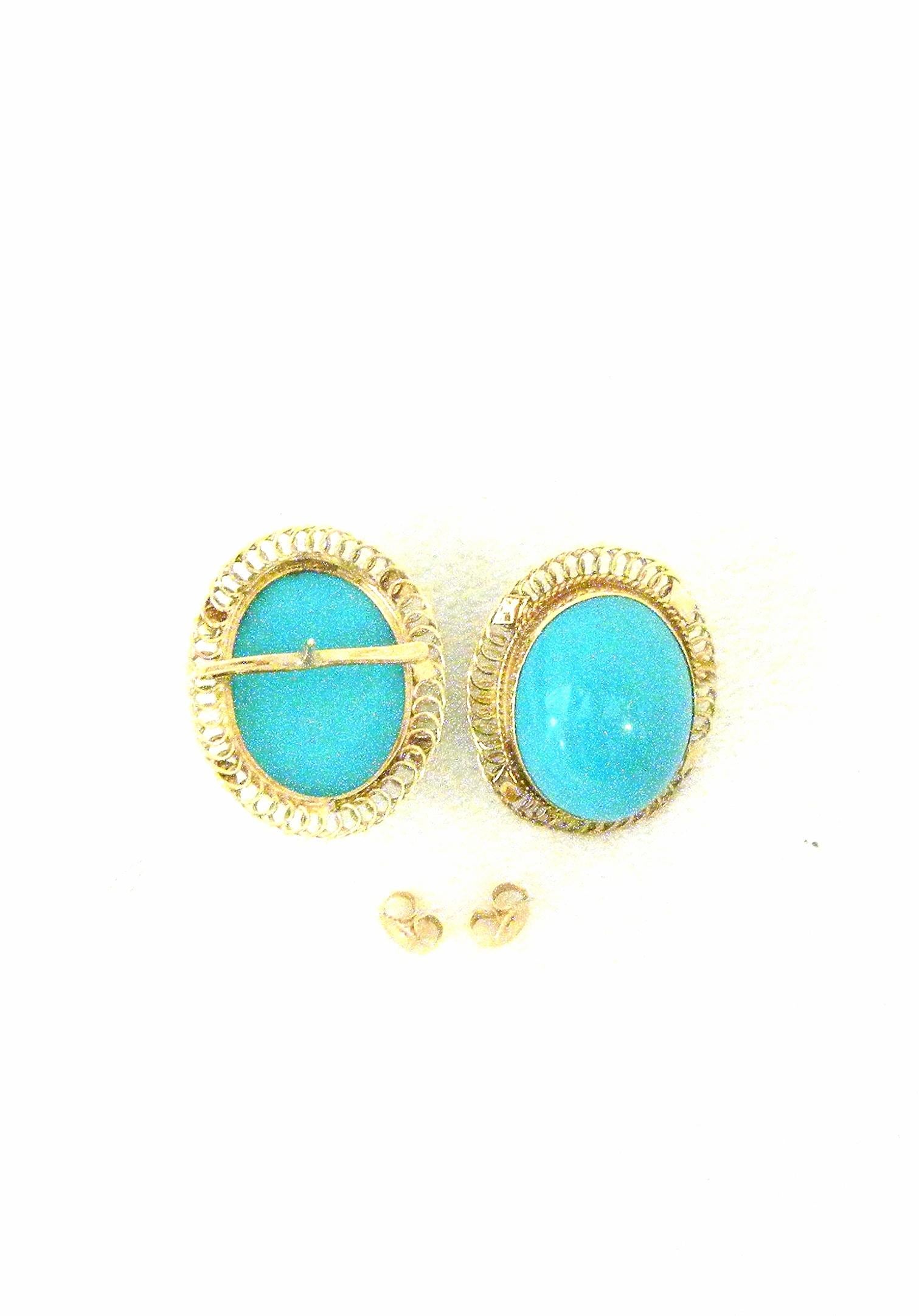 Contemporary 14 Karat Framed Persian Turquoise Pierced Earrings