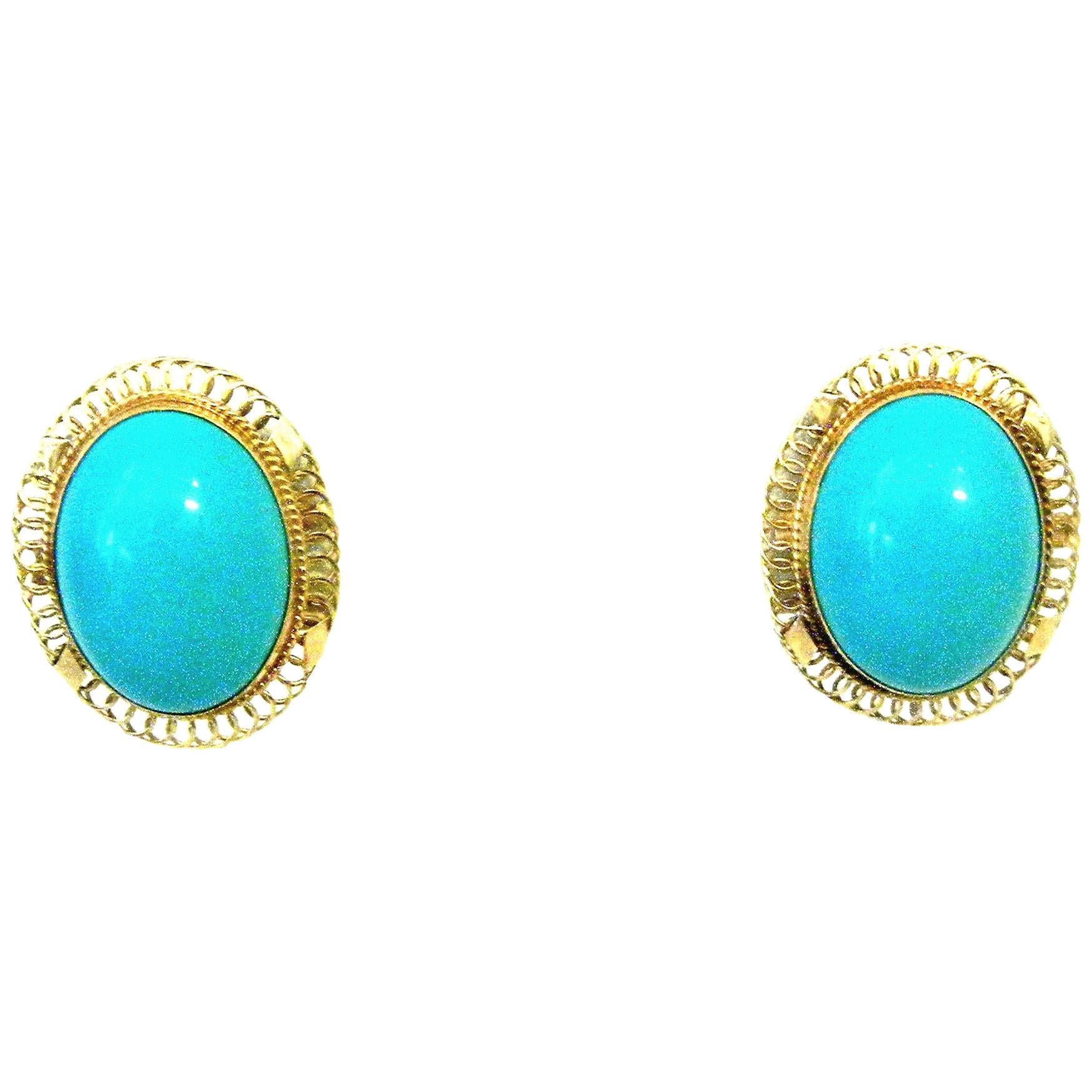 14 Karat Framed Persian Turquoise Pierced Earrings