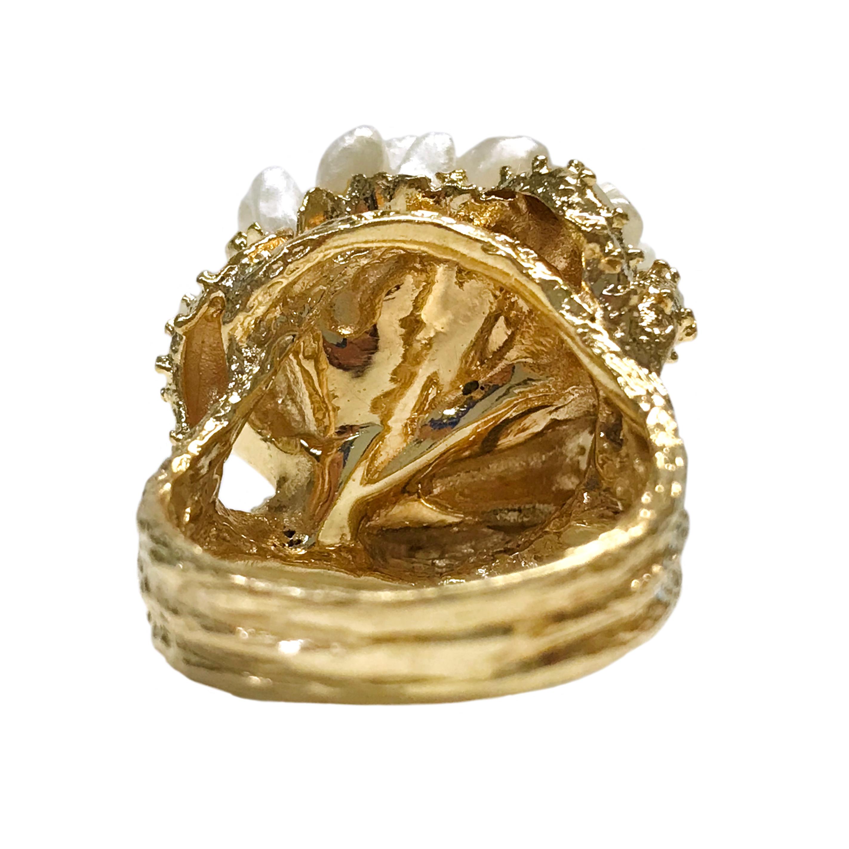 Anello a grappolo con perle d'acqua dolce 14 carati In condizioni buone in vendita a Palm Desert, CA