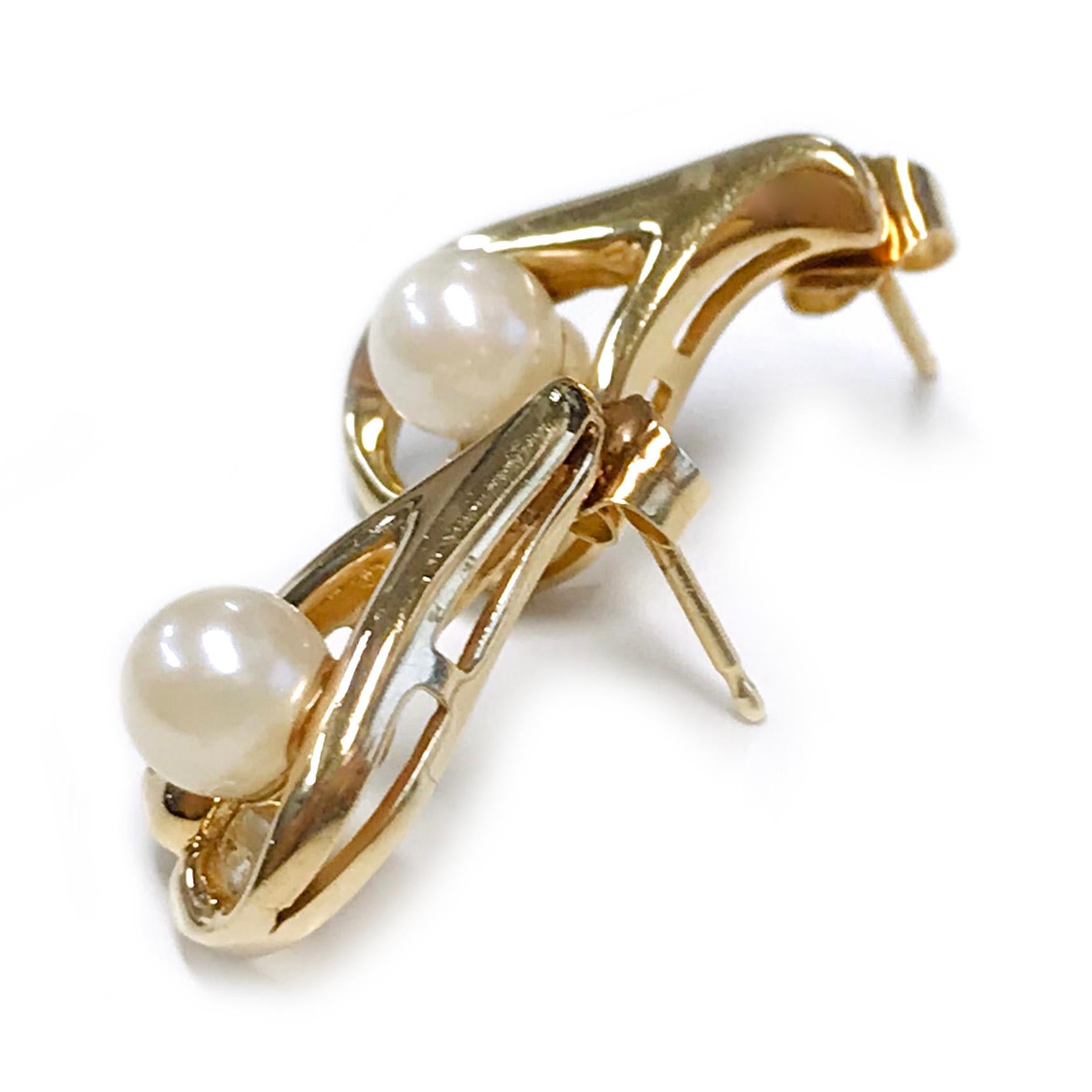 Contemporary Yellow Gold Freshwater Pearl Diamond Earrings For Sale