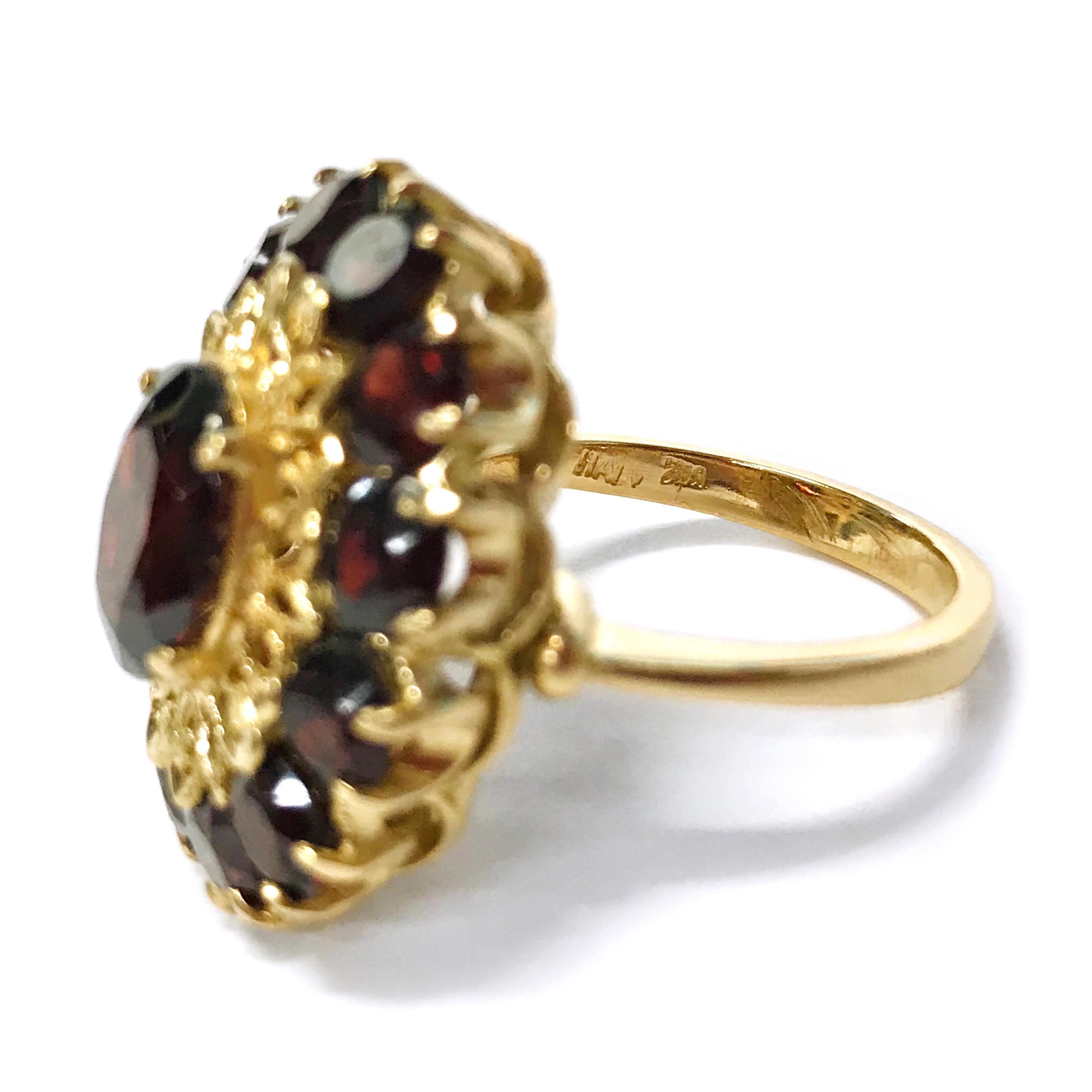 Round Cut 14 Karat Garnet Cluster Ring For Sale