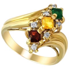 14 Karat Gem Stone and Diamond Retro Ring