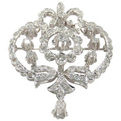 14 Karat Georgian Diamond Pendant Pin Brooch White Gold