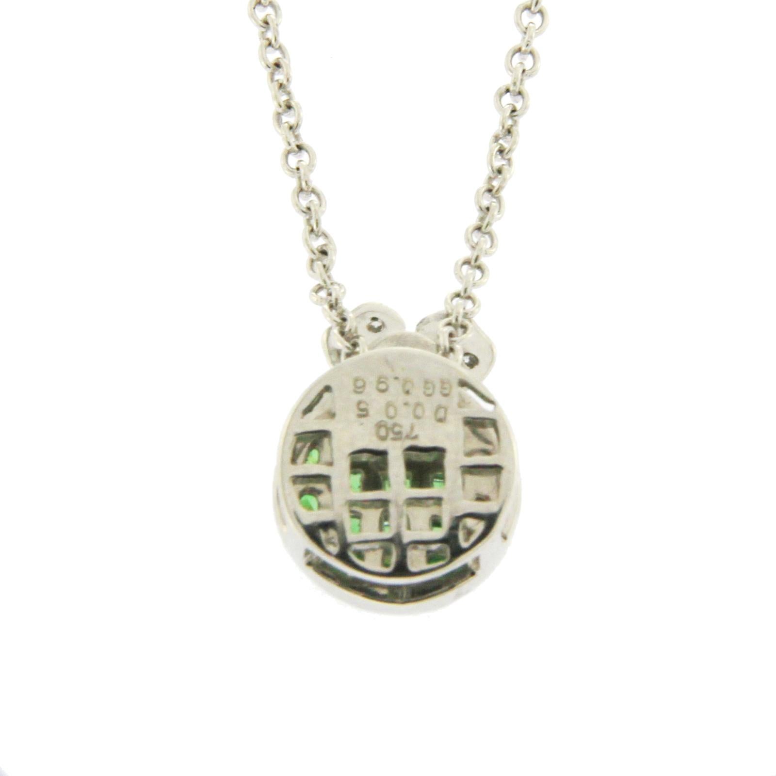 Collana in oro 14 carati con diamanti da 0,08 carati e tsavorite invisibile da 1,35 carati In condizioni ottime in vendita a Los Angeles, CA