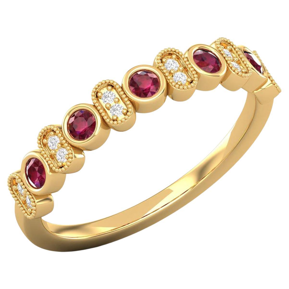 14 Karat Gold 0.1 MM Diamond Ring / 2 MM Ruby Ring / Ring for Her / Cluster Band For Sale