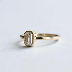 14 Karat Gold GIA 0.5 Carat Emerald Cut Diamond Engagement Ring, Bezel Setting
