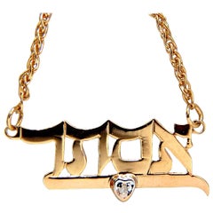 14 Karat Gold .05 Carat Hebrew Nameplate Necklace, Esther