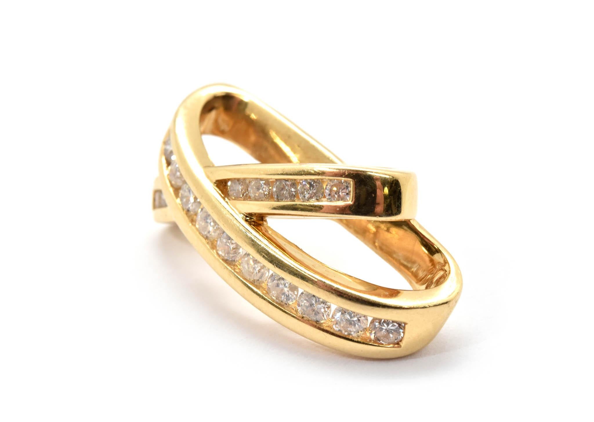 Round Cut 14 Karat Gold 0.54 Carat Round Diamond Crossover Slide Pendant, 4.22 Grams For Sale