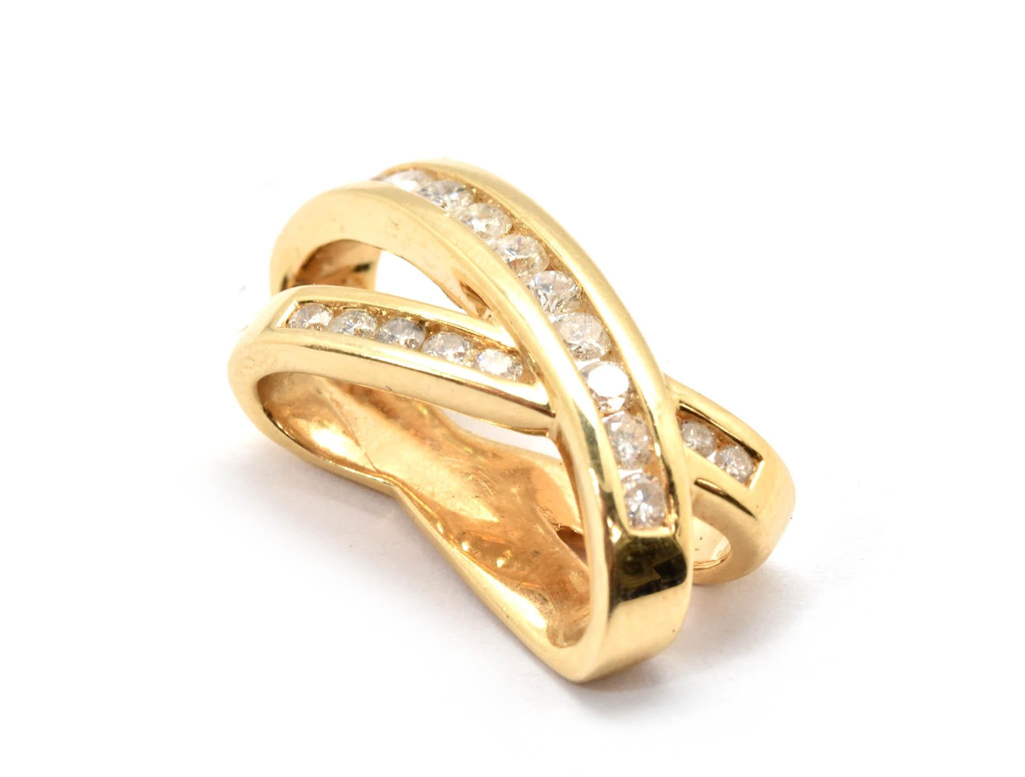 14 Karat Gold 0.54 Carat Round Diamond Crossover Slide Pendant, 4.22 Grams In Excellent Condition For Sale In Scottsdale, AZ