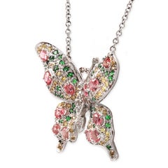 14 Karat Gold .09 Karat Diamanten 2,45 Karat Multi Stones Schmetterlingshalskette