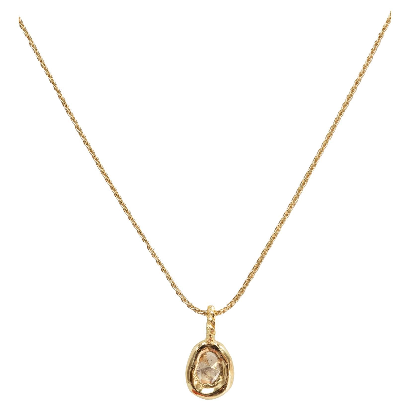 14 Karat Gold Diamond Slice Charm Necklace by Mon Pilar For Sale