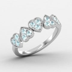 Bague en or 14 carats avec aigue-marine / bague de naissance de mars en forme de cœur pour elle