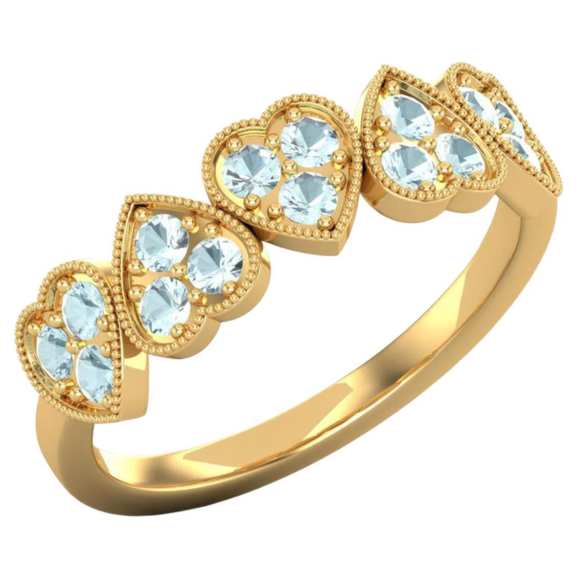 14 Karat Gold Aquamarine Ring / March Birthstone Ring / Heart Ring for Her For Sale