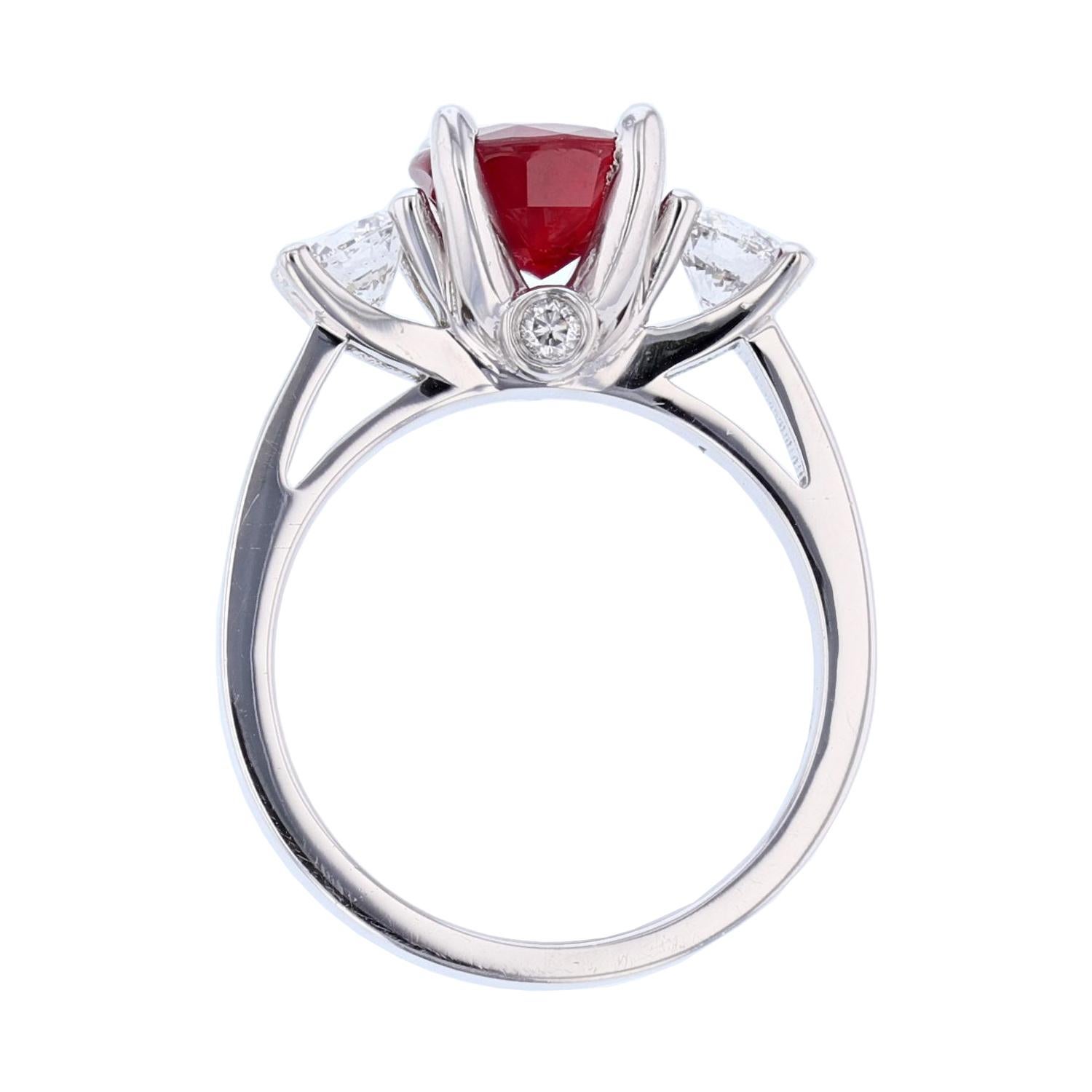 Contemporary 14 Karat Gold 2.73 Carat Certified Oval Cut Ruby and Diamond Ring