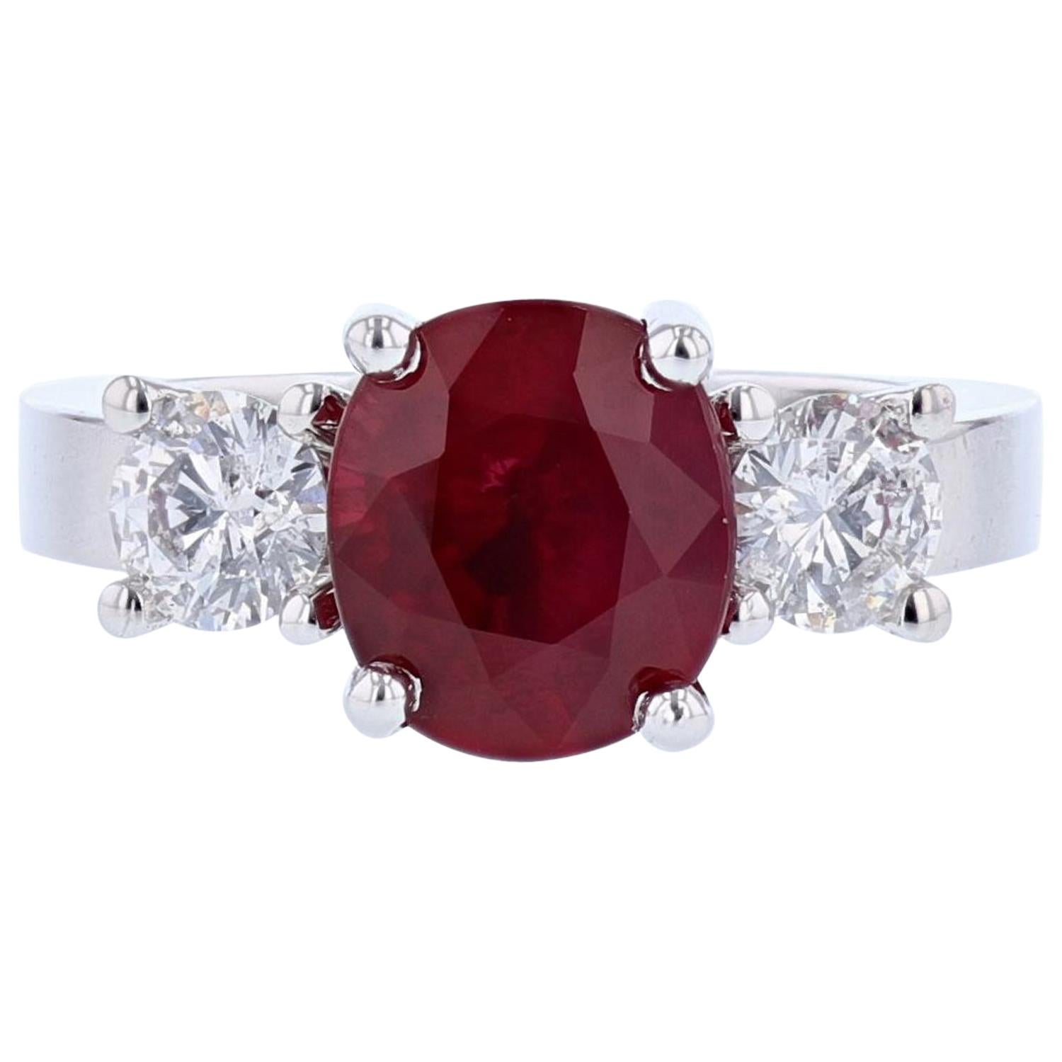 14 Karat Gold 2.73 Carat Certified Oval Cut Ruby and Diamond Ring
