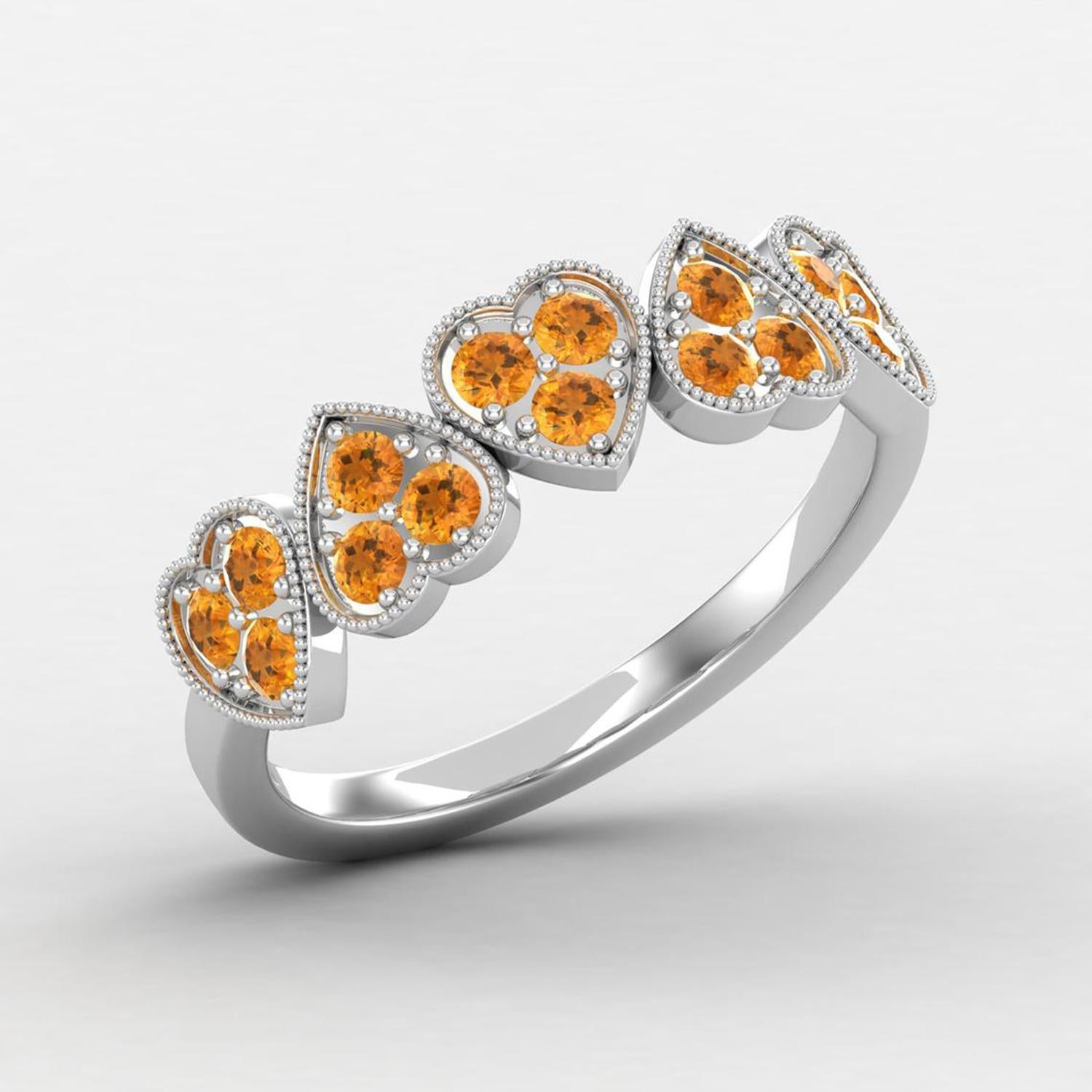 Modern 14 Karat Gold Citrine Ring / November Birthstone Ring / Heart Ring for Her For Sale