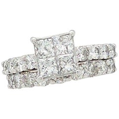 14 Karat Gold 3 Carat Illusion Set Diamond Engagement Ring with Matching Band