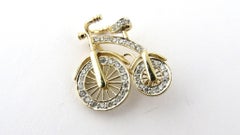 14 Karat Gold 3D Big Wheel Bicycle with Diamond Spinning Wheels Pin Brooch