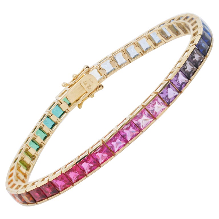 14 Karat Gold Multicolor Lab Created Gemstone Tennis Bracelet For ...