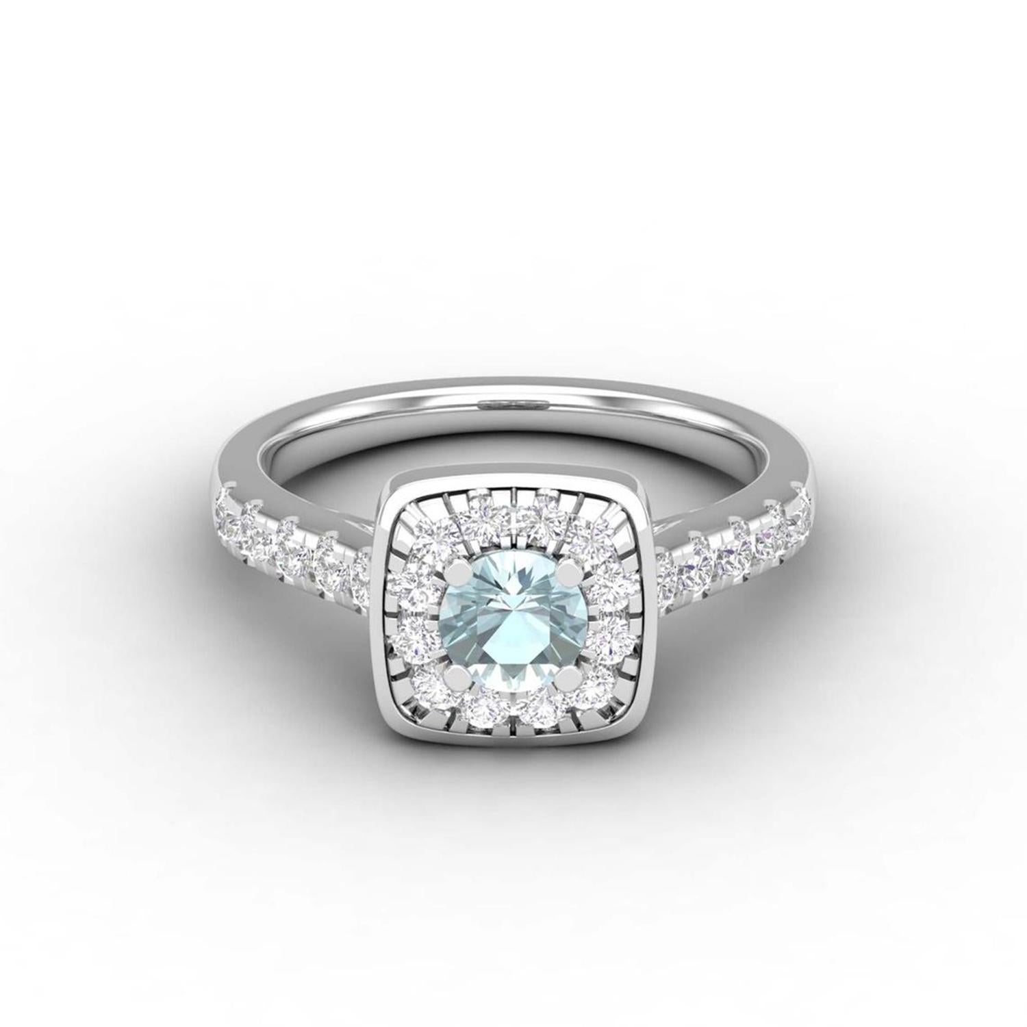 14 Karat Gold Aquamarine Ring / Round Diamond Ring / Solitaire Ring For Sale 1