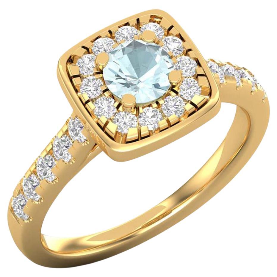 14 Karat Gold Aquamarin-Ring / Runder Diamantring / Solitär-Ring