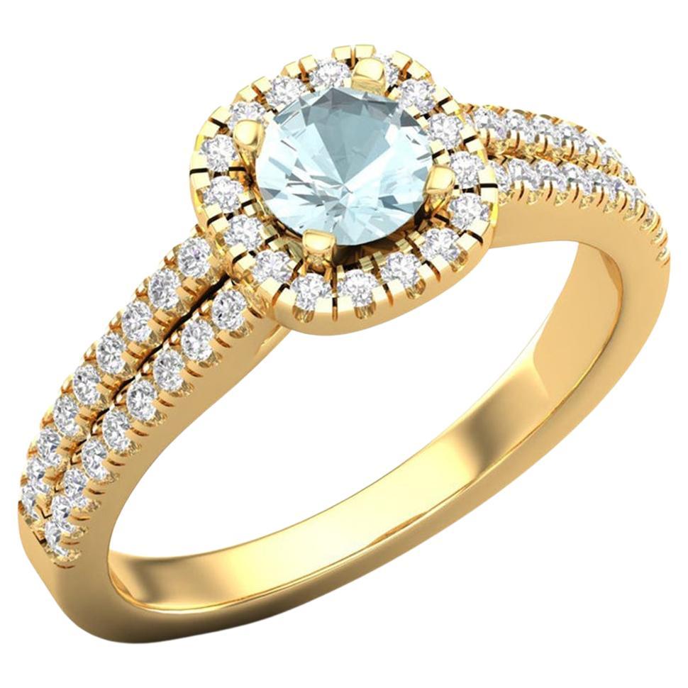 14 Karat Gold Aquamarine Ring / Round Diamond Ring / Solitaire Ring