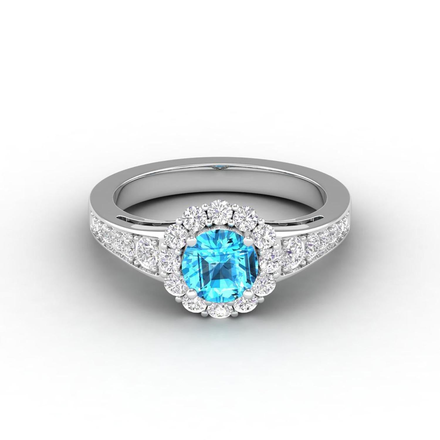 14 Karat Gold Blue Swiss Topaz Ring / Round Diamond Ring / Solitaire Ring In New Condition For Sale In Jaipur, RJ